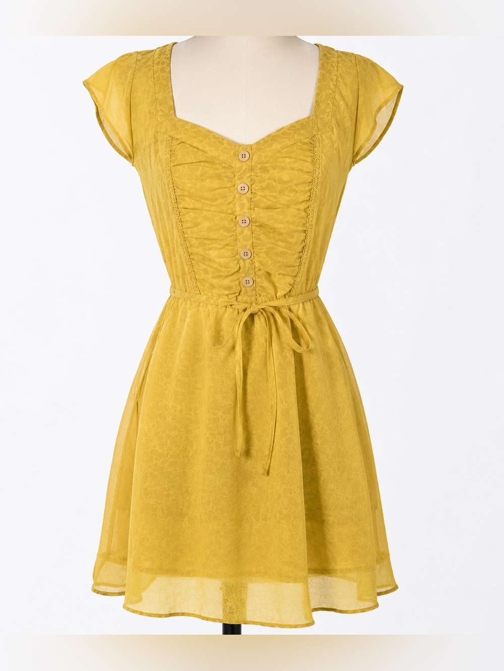 Jessica Simpson Yellow Leopard Print Button Front Tie Waist Dress Size Medium